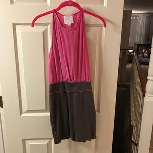 Aryn K hot pink and gray dress